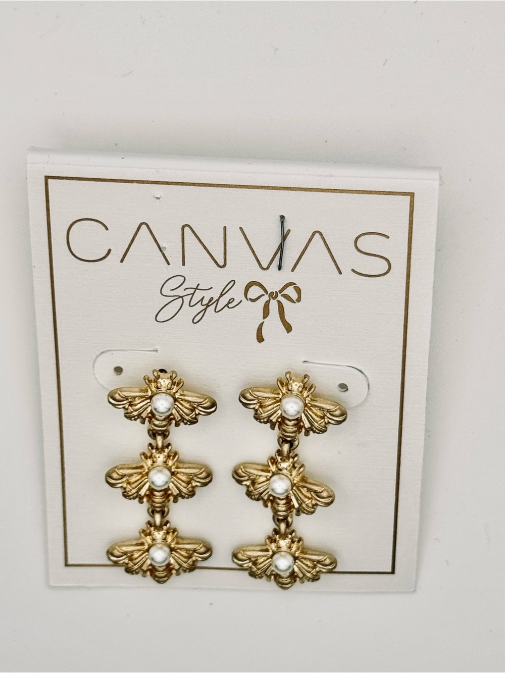 Gold Bee Drop Earrings with Pearl Detail - New - Picture 4 of 11